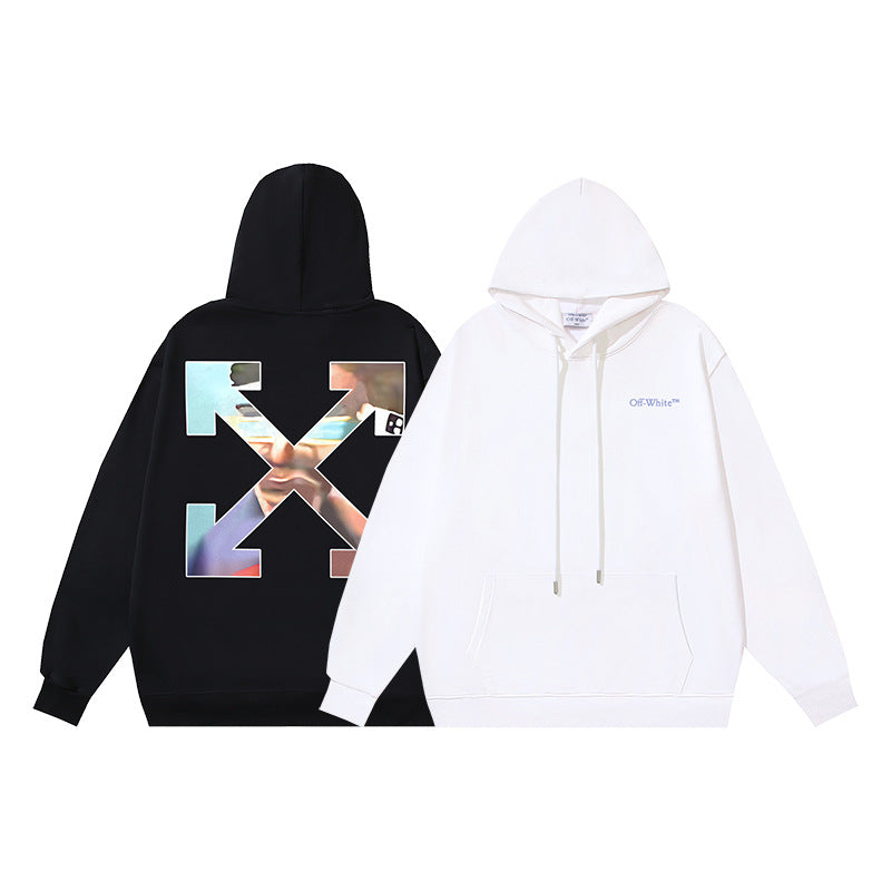 OW Portrait Arrow Pattern Pullover Hooded Sweater