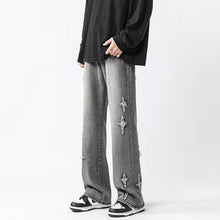 Men Jeans Cross Embroidery Straight-Leg Pants Spring Loose Retro Oversized Casual Trousers
