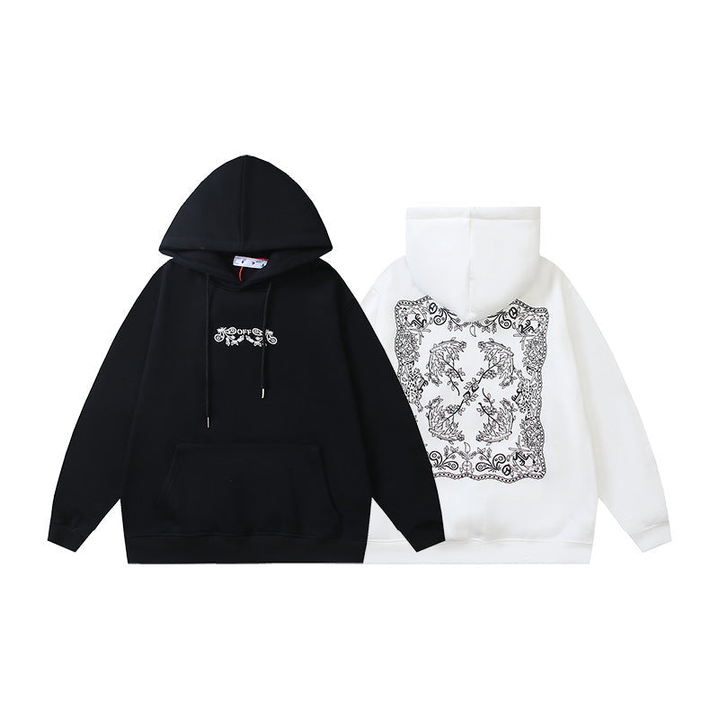 OW Cashew Flower Arrow Pattern Hooded Sweater