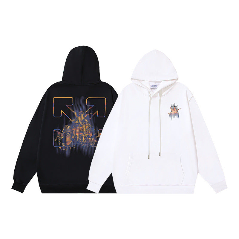 OW Colorful Crack Angel Arrow Print Hooded Sweater