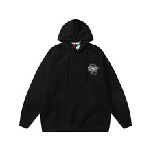 Off White hoodie with a fleece hood with a palm globe arrow pattern