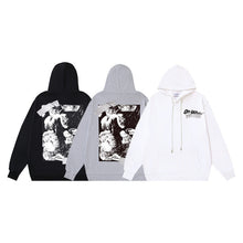 OW tape printed pattern pullover hooded sweater
