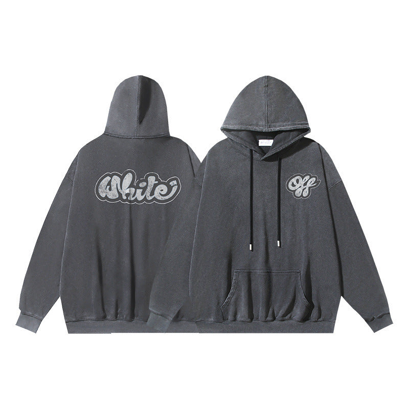 OW creative letter pattern washing water old hooded sweater