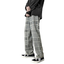 Men Jeans Autumn Plaid Worn Jeans Wide Leg Pants Loose Straight Trousers