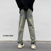Men Jeans Washed Jeans Men's Winter Retro Straight-Leg Pants