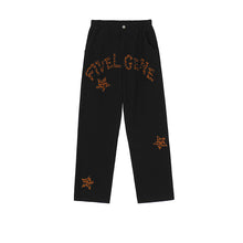 Men Jeans Leopard Print Letter XINGX Embroidery Casual Working Pants
