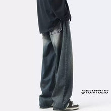 Men Jeans Summer Retro Casual Pants Washed Loose Straight-Leg Wide-Leg Pants