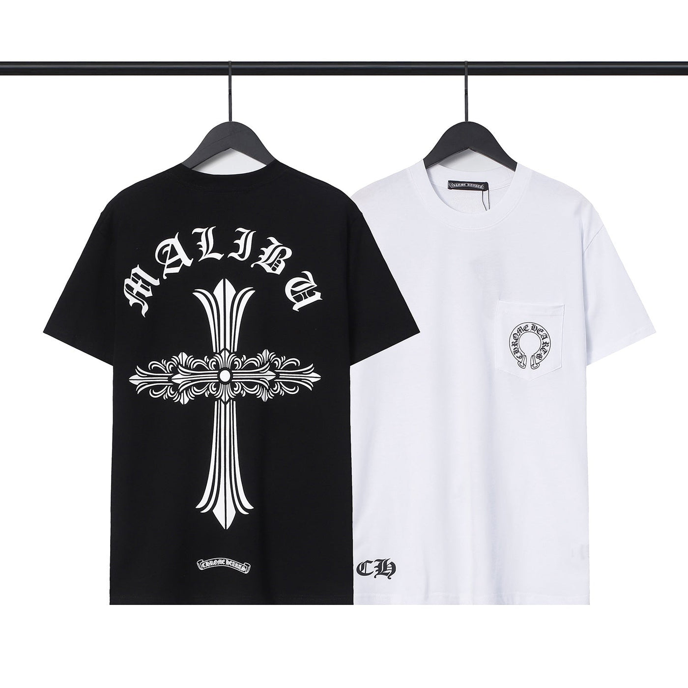 CHH  Heart T Shirts Croix Cross Leather Printed Short Sleeve T-Shirt