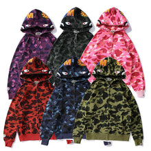 Bathing Ape Bape Autumn and Winter Men's and Women's Pure Cotton Shark Head 3D Camouflage Printing Brushed Hoody Hoodie