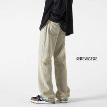 Men Jeans Retro Washed Jeans Men's Loose Straight Bootleg Pants