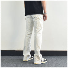 Men Jeans Zipper Slit Slightly Flared Casual Pants Loose Cargo Pants