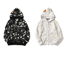 Bathing Ape Bape Hoodie Double Hat Luminous Camouflage Cardigan Zip Hooded Velvet Shark