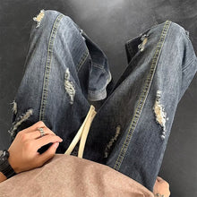 Men Jeans Summer Water Washed Hole Loose Straight Casual Trousers