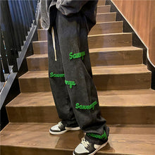 Men Jeans Flocking Embroidered Jeans Men's Spring and Autumn Loose Straight-Leg Wide-Leg Pants