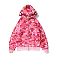 Bathing Ape Bape Autumn and Winter Men's and Women's Pure Cotton Shark Head 3D Camouflage Printing Brushed Hoody Hoodie