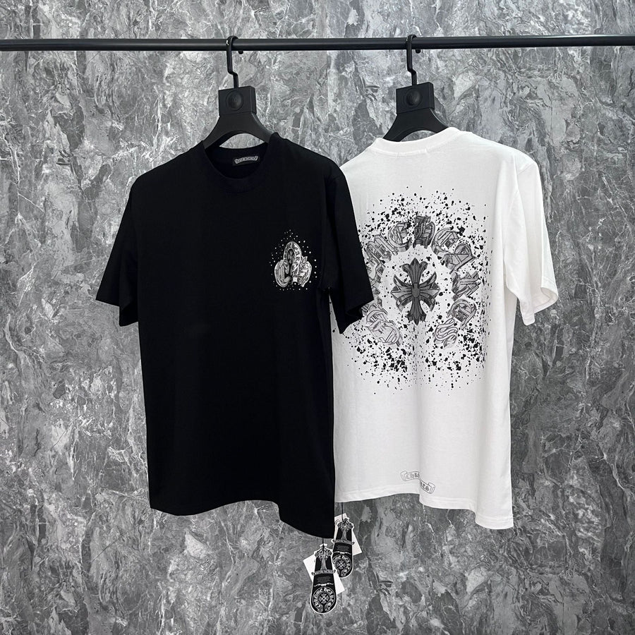 CHH Heart T Shirts Cross Print Short Sleeve T-Shirt Loose