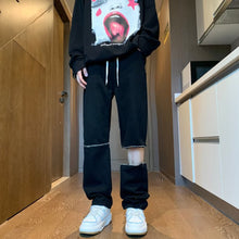 Men Jeans Zipper Jeans Loose Straight Harem Pants Removable Zipper Trousers
