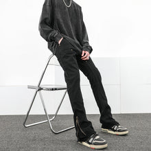 Men Jeans Casual Pants Zipper Cargo Pants Straight Bootleg Pants