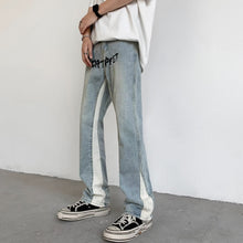 Men Jeans Water-Washing Embroidery Jeans Bootcut Trousers