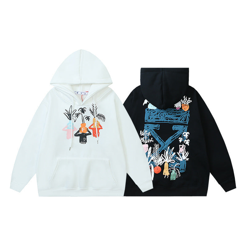 OW cartoon vase arrow pattern hooded sweater