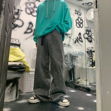 Men Jeans Loose Straight Wide-Leg Pants Spring and Autumn Hip Hop Retro Washed Trousers
