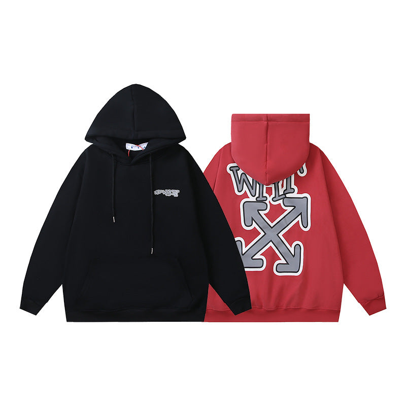 OW Curved Jellyfish Arrow Pattern Hooded Sweater