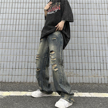 Men Jeans Retro Washed Distressed Ripped Jeans