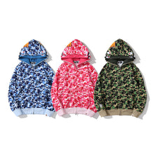 Bathing Ape Bape Hoodie Camouflage Double Hat Autumn/Winter Fleece Cardigan Zipper Loose Shark