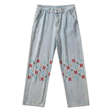 Men Jeans Embroidered Jeans Baggy Straight Trousers
