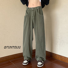 Men Jeans Retro Pants Oversize Army Green Jeans