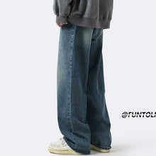 Men Jeans Loose Straight Casual Trousers Ancient Washed Distressed Wide-Leg Pants
