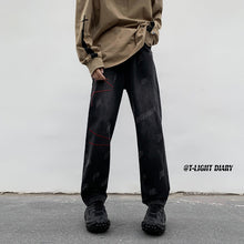 Men Jeans Washed Jeans Men's Winter Retro Straight-Leg Pants