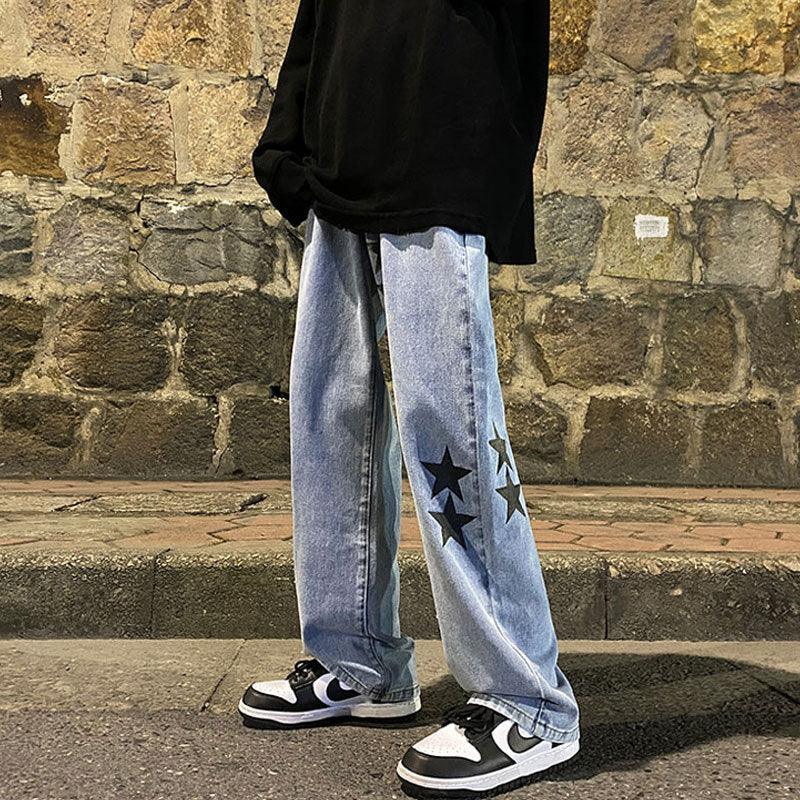 Men Jeans Printed Jeans Men's Loose Spring and Autumn Wide Leg Trousers