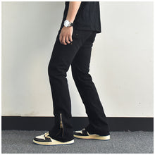 Men Jeans Zipper Slit Slightly Flared Casual Pants Loose Cargo Pants