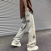 Men Jeans Embroidered Jeans Men's Summer Retro Loose Wide-Leg Straight Pants