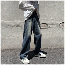 Men Jeans Retro Loose Straight-Leg Wide-Leg Pants