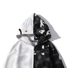 Bathing Ape Bape Hoodie shark head black and white luminous color matching sweater