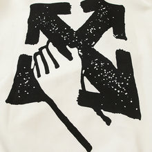 Off White hoodie with a fleece hood with a palm globe arrow pattern
