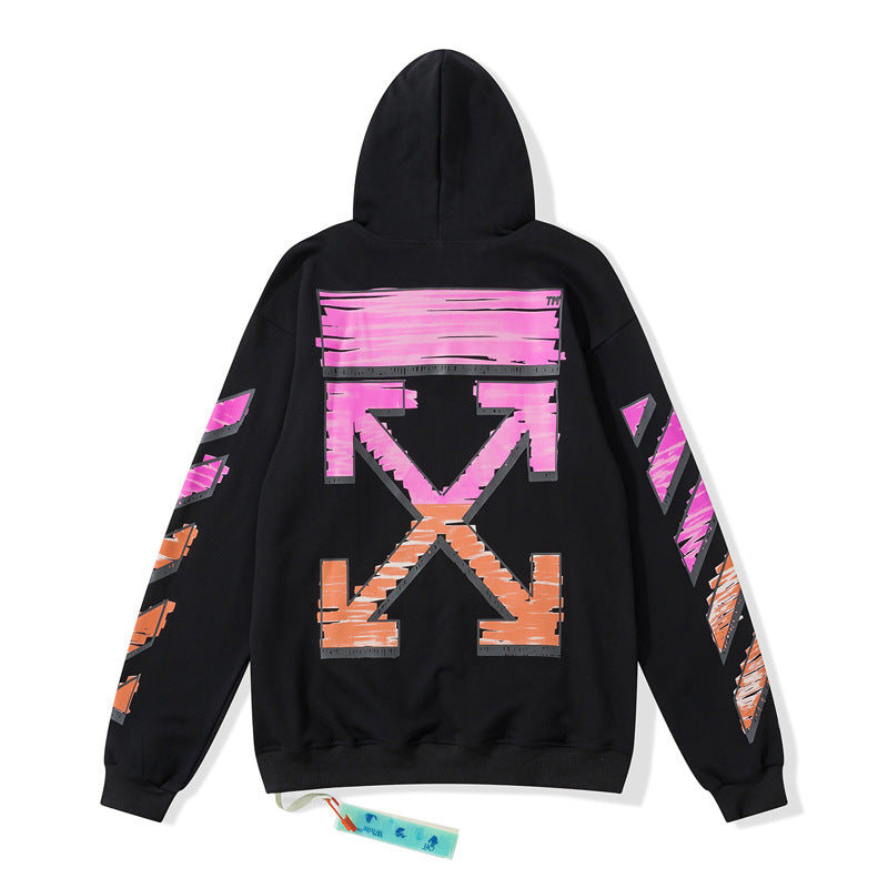 Off White hoodie pink orange gradual change arrow pattern hooded