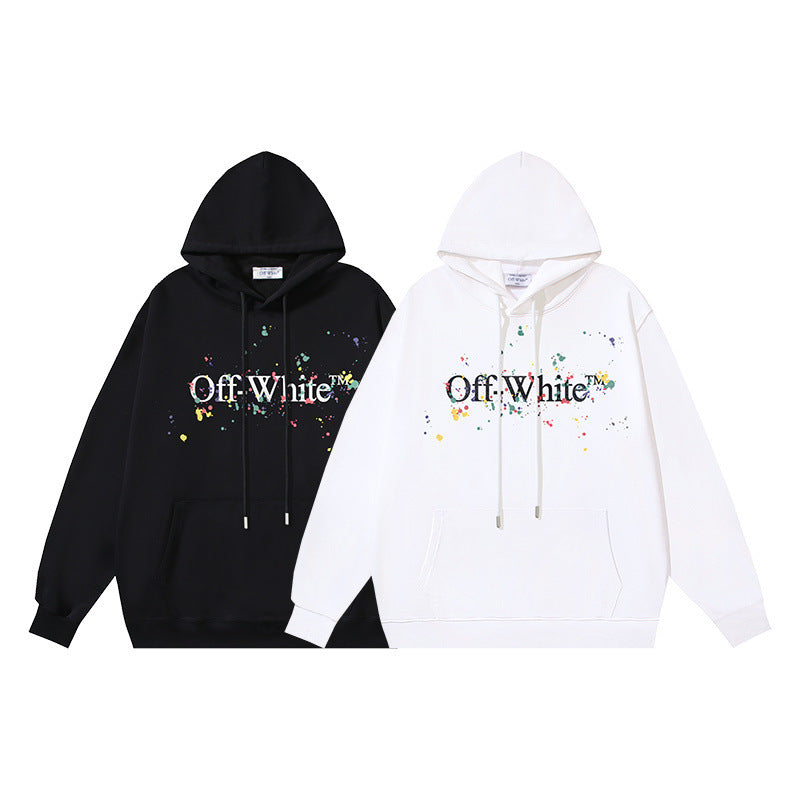 OW splash ink splash paint letter pattern pullover hooded sweater