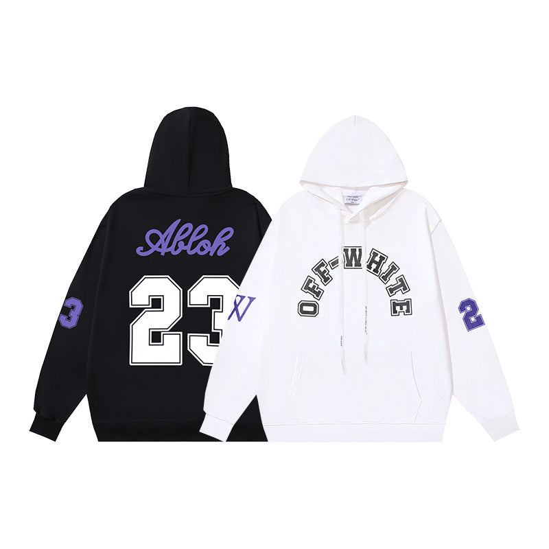 OW No. 23 OW micro-label pattern printed hooded sweater