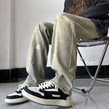 Men Jeans Retro Washed Straight-Leg Pants Loose Casual Pants