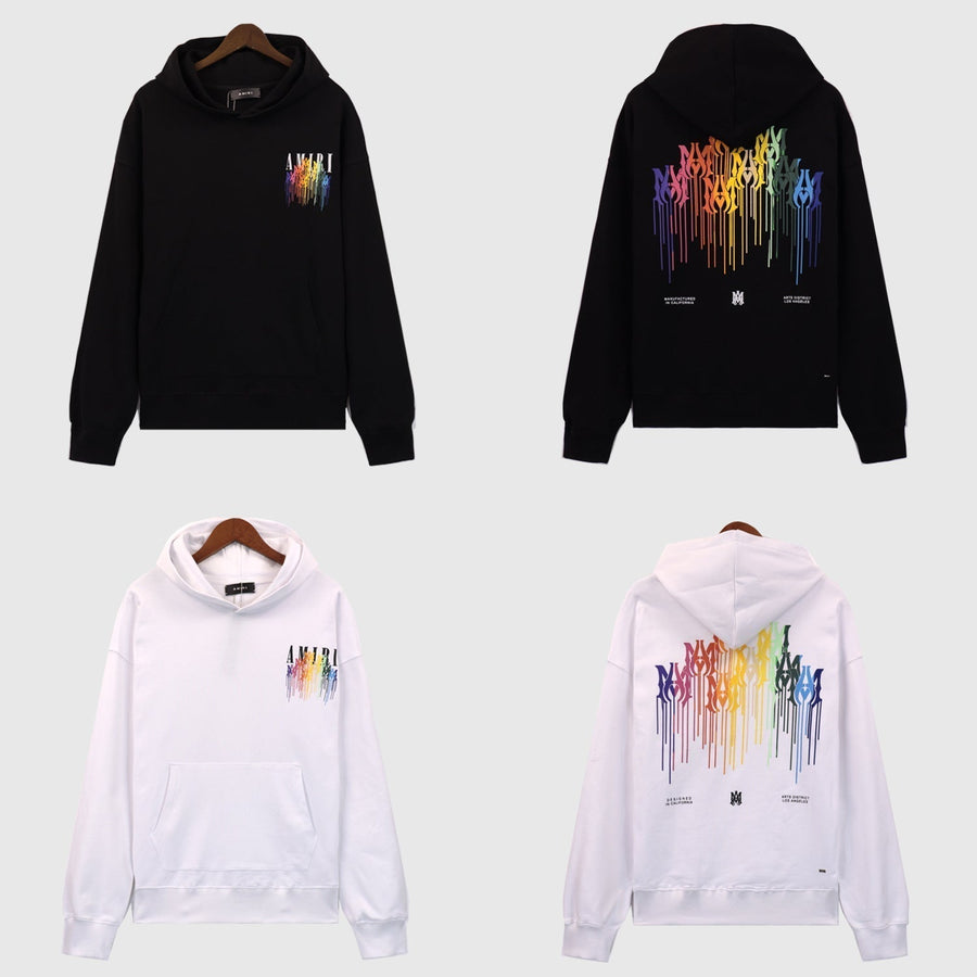 Amiri Hoodie OW Rainbow Letter Pattern Pullover Hooded Sweater