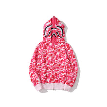 Bathing Ape Bape Hoodie Camouflage Double Hat Autumn/Winter Fleece Cardigan Zipper Loose Shark