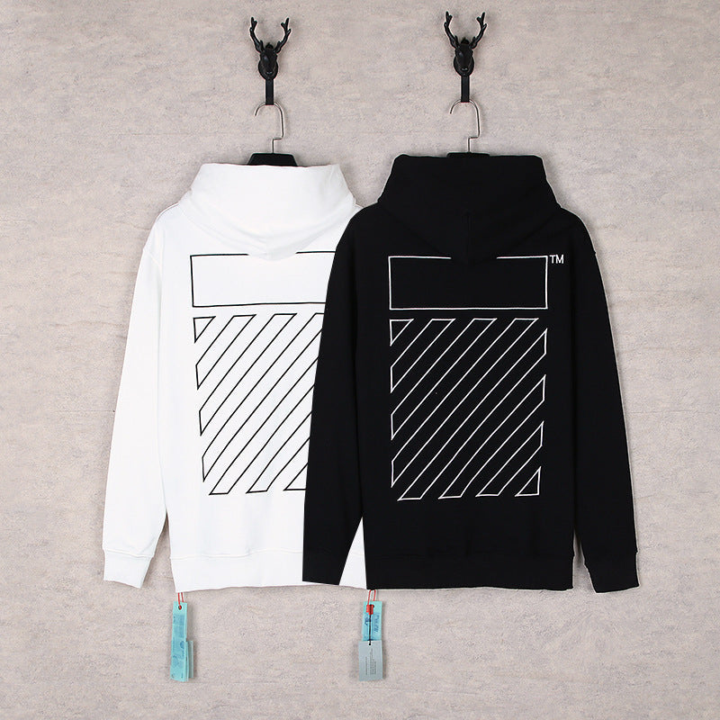 OW embroidered square arrow pattern hooded sweater