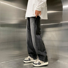 Men Jeans Ripped Jeans Men Autumn Winter Retro Straight Wide Leg Casual Trousers