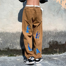 Men Jeans Embroidered Jeans Men's Summer Loose Wide Leg Pants Straight-Leg Trousers