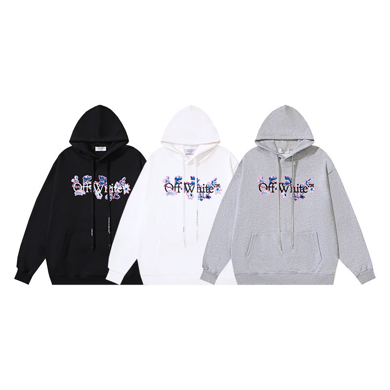 OW flower logo pattern print hooded sweater