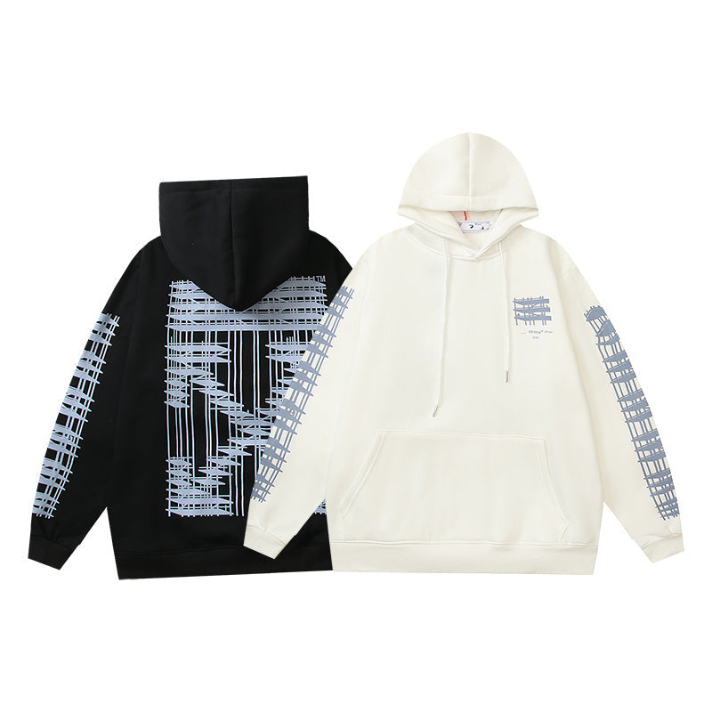 Off White hoodie geometric building arrow pattern fleece hooded