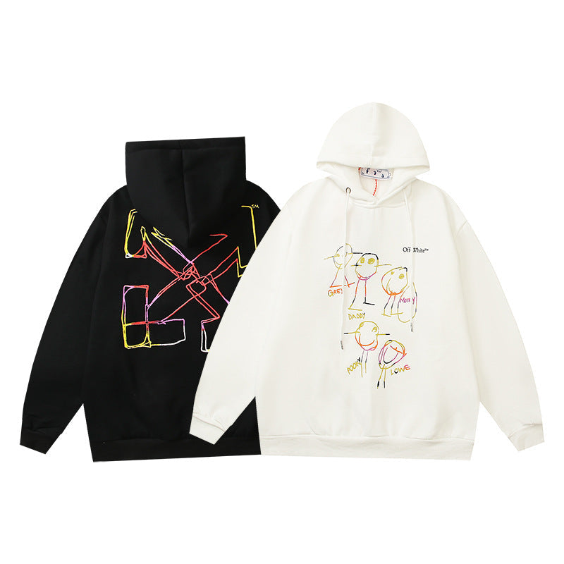 Off White hoodie cartoon series arrow pattern fleece hooded